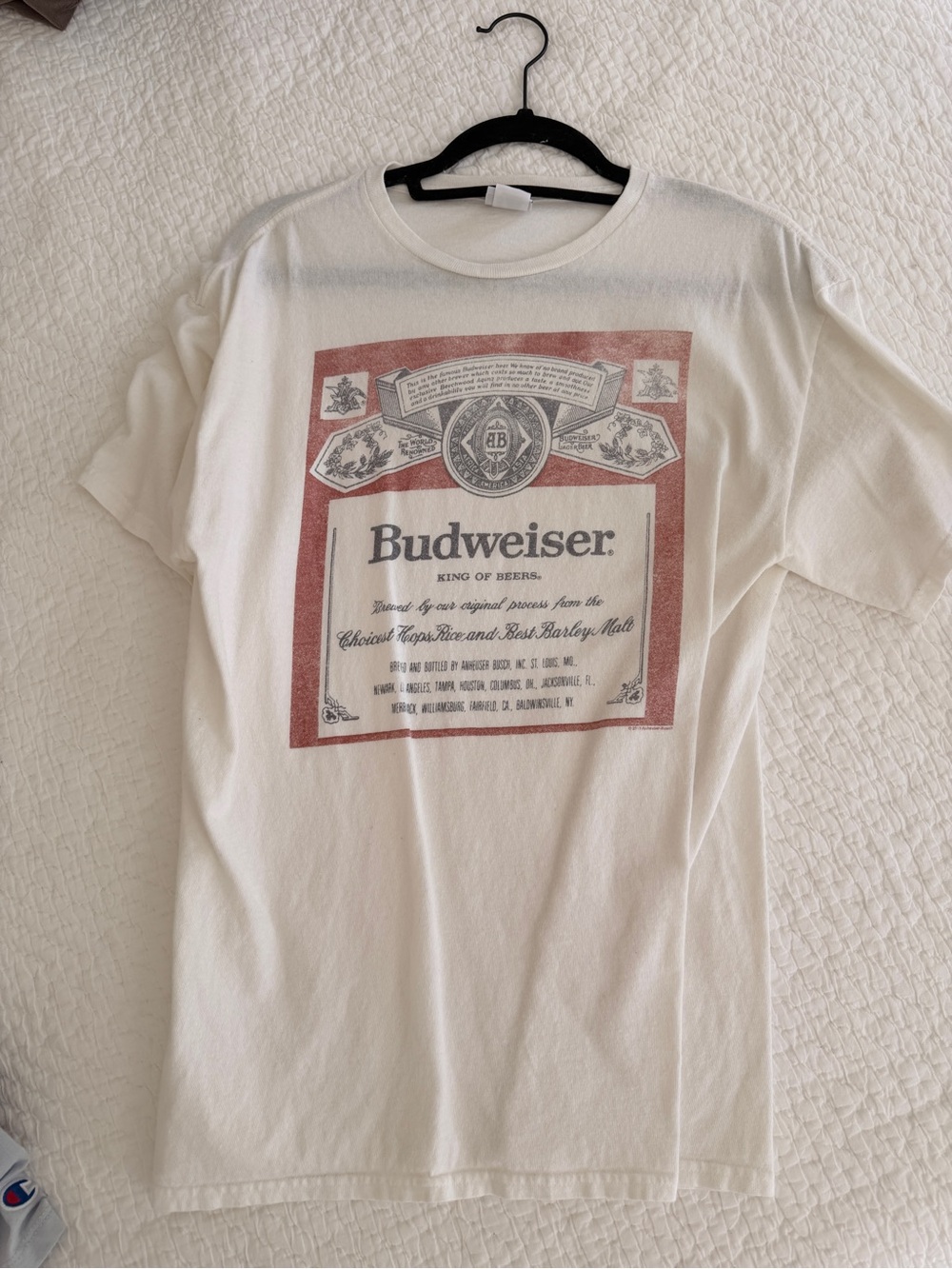 Budweiser White Tee with Red & Black Label Print